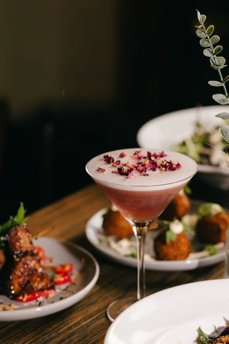 A cocktail and canapes at an evening event